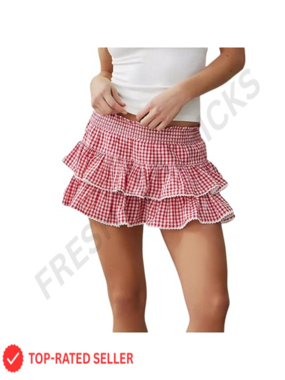 Y2K Plaid Ruffle Mini Skirt Women's Pleated Gingham Layered Tiered Skirt